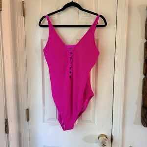 Bleu Rod Beattie Pucker Up Lace Down One Piece Swimsuit Dahlia Pink‎ 14